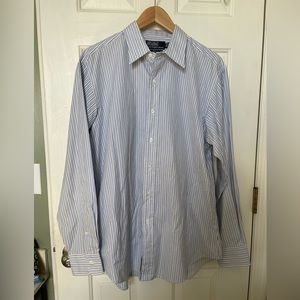 Polo by Ralph Lauren Dress Shirt Mens 16-34 Long Sleeve Blue White Stripe Cotton